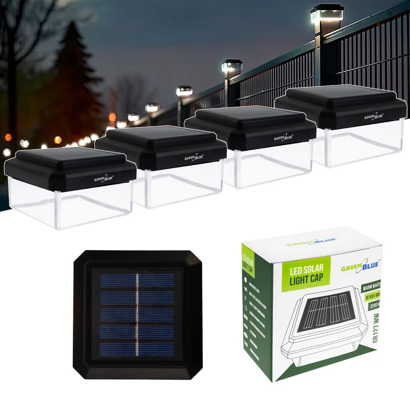 GreenBlue LED-zonnelamp voor paal, 80 x 80 mm, envelopvormige kap, 3200 K, GB127 WW, 4 stuks
