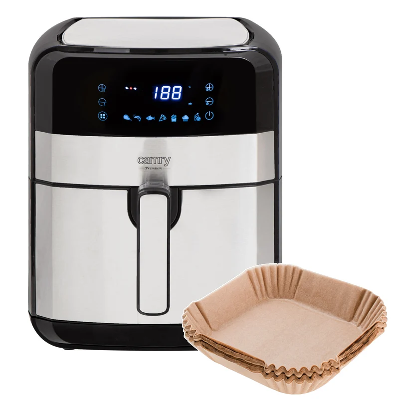 Friteuse sans huile, 9 programmes, 5,0 L, Airfryer, Camry CR 6311 + cartouches en papier pour friteuse, 16 cm, biodégradables, 100 pièces