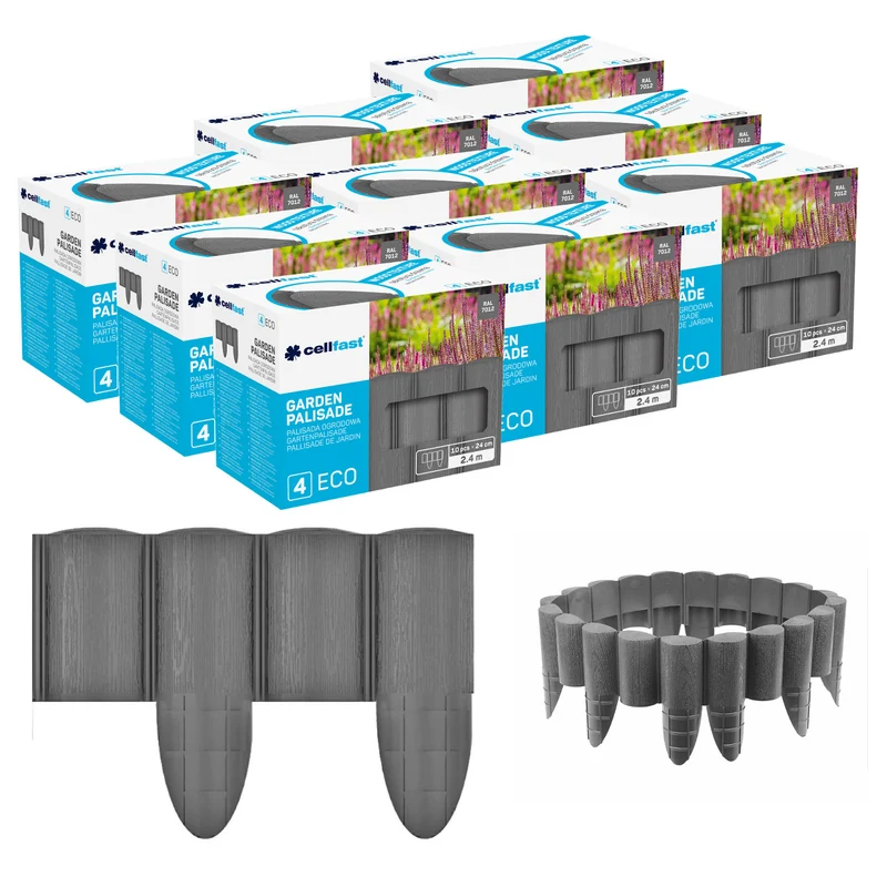 Palissade de jardin Cellfast, aspect bois, résistante au gel, longueur 21,6 m, couleur graphite, 34-054
