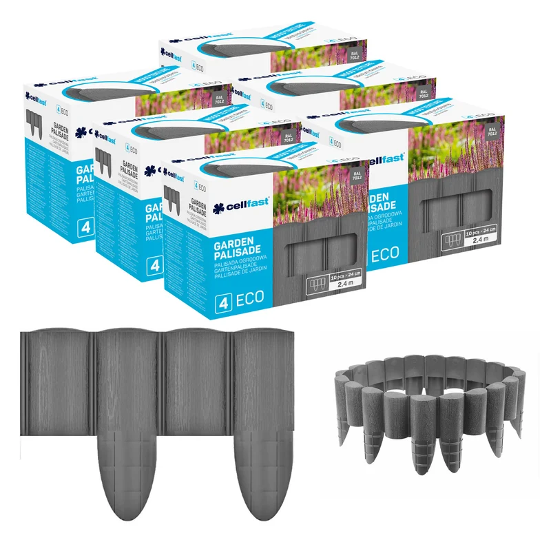 Palissade de jardin Cellfast, aspect bois, résistante au gel, longueur 14,4 m, couleur graphite, 34-054