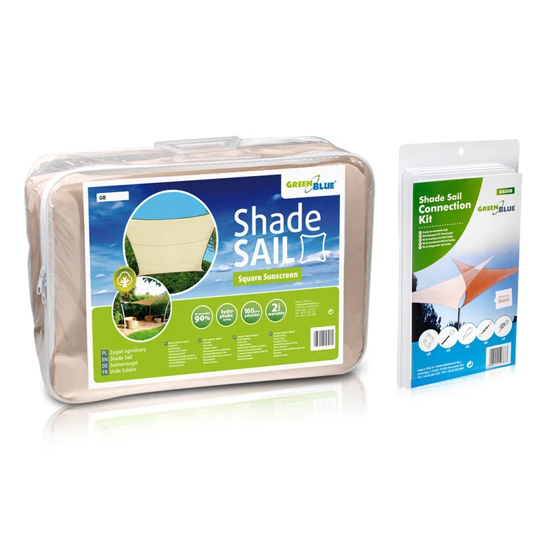 UV polyester tuinzeil 3,6m vierkant Groenblauw GB503 crème hydrofoob oppervlak + GB508