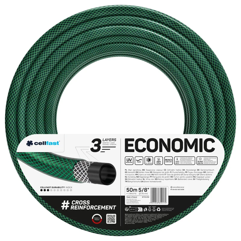 Cellfast-tuinslang, 3-laags, met kruisgewijze polyester omvlechting, 5/8" 50 m, Economic