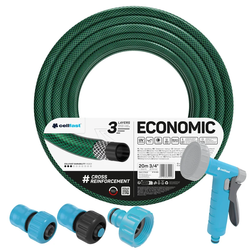 Cellfast Economic tuinslang 3/4" 20 m + pistoolsproeier + aansluiting met binnendraad 3/4" + doorvoer- en afsluitkoppeling 3/4"