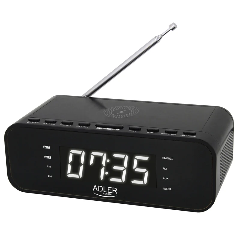 FM-radio wekker met draadloze lader en Bluetooth - Adler AD 1192B
