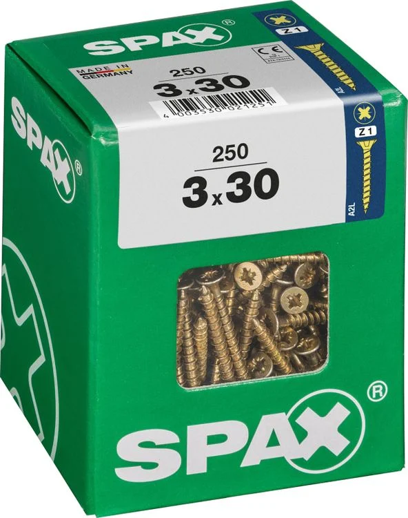 Spax schroef pozidrive verzinkt 3x30mm 250st