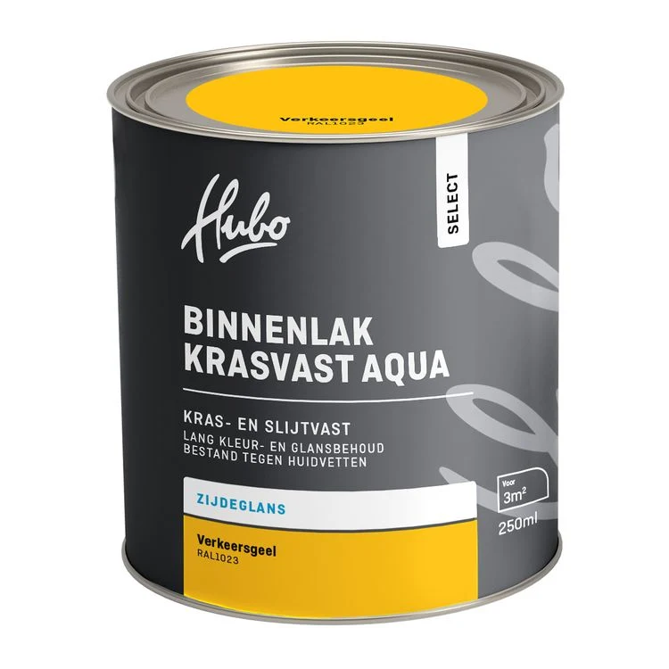 Hubo Select binnenlak zijdeglans RAL1023 verkeers geel 250ml