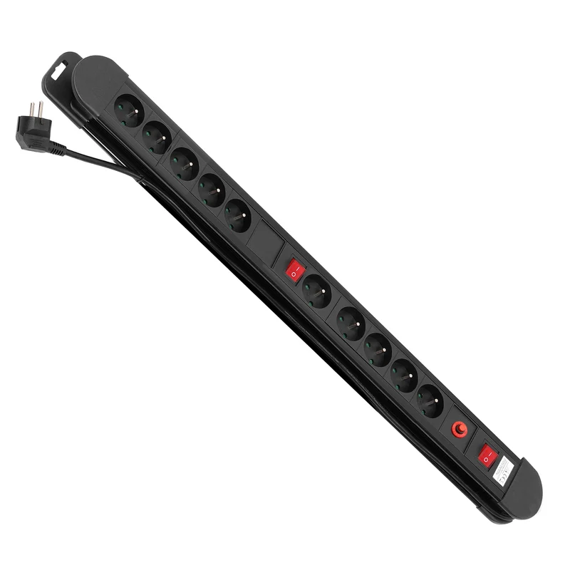 Multiprise Maclean, rallonge 10 prises, 2 interrupteurs, protection et signalisation de surcharge, 3680 W, MCE10