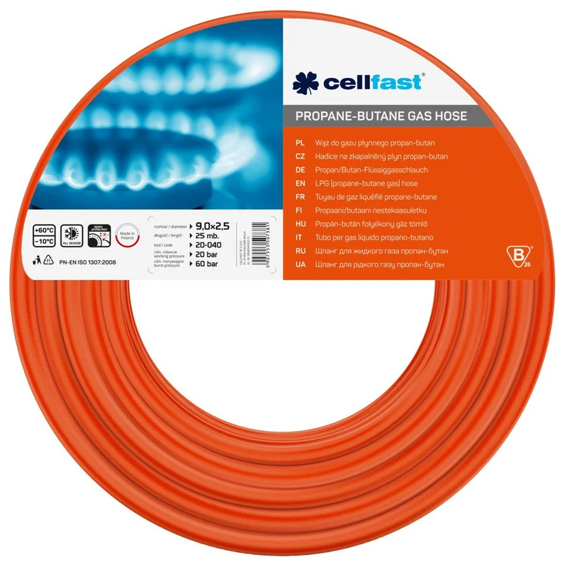 Propaan-butaan gasdrukslang 9mm x 2.5mm Cellfast 25m
