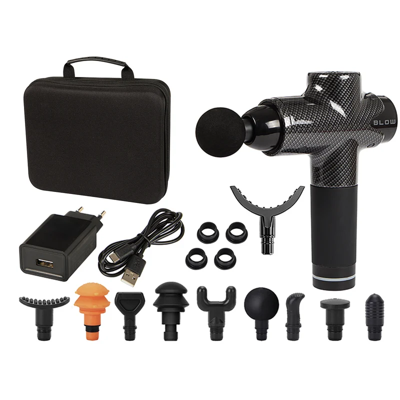 Blow-massageapparaat, 10 opzetstukken, oplader en opbergkoffer, vermogen 200 W, 30 snelheidsstanden, snelladen, 44-341