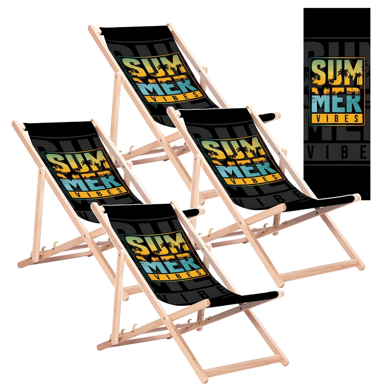 Klassieke ligstoel van beukenhout GreenBlue GB183 met printmotief „Summer Vibes”, 4 stuks