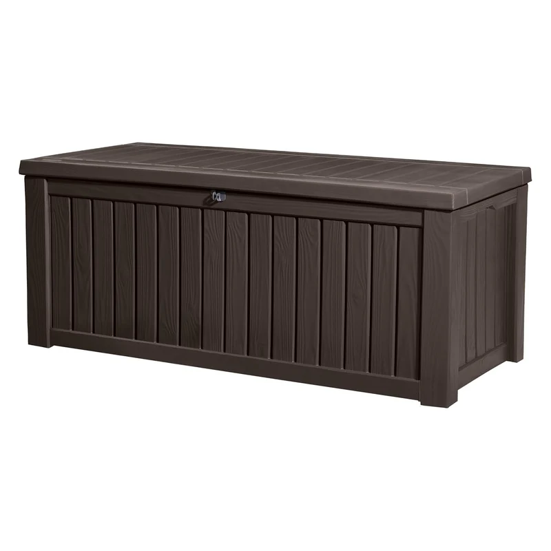 Tuinbox Keter Rockwood 570L bruin Universalbox Mechanisme om het deksel te openen.
