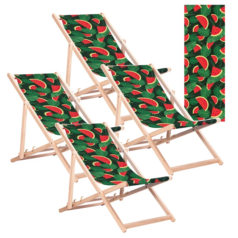 Klassieke ligstoel van beukenhout GreenBlue GB183 met watermeloenprint, 4 stuks