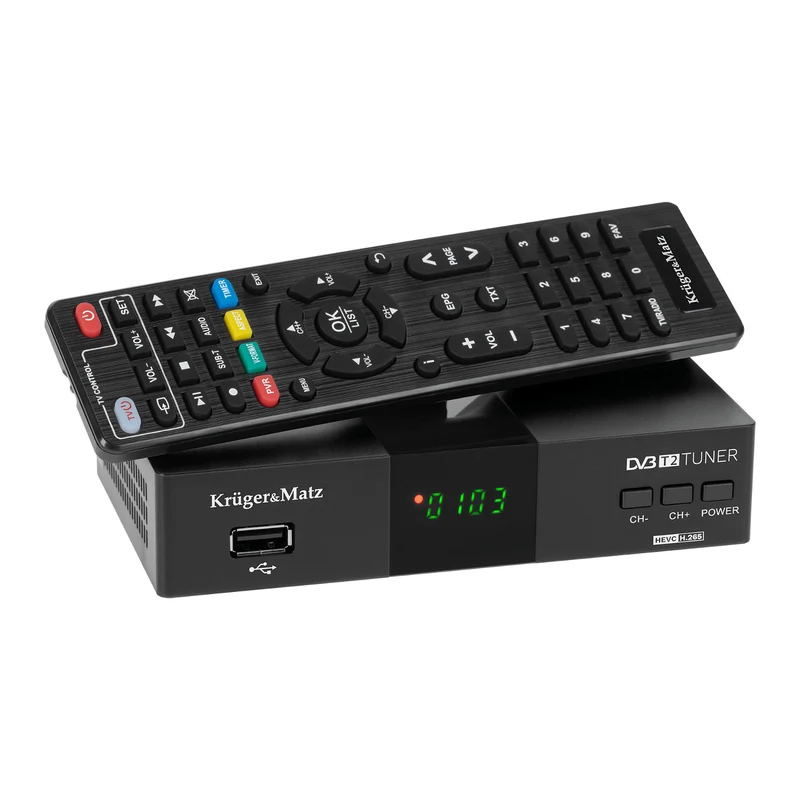 Tuner-décodeur DVB-T2 KM0550D H.265 HEVC EPG PVR Timeshift Kruger&Matz