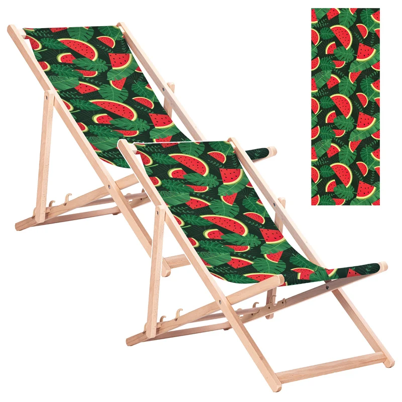 Klassieke ligstoel van beukenhout GreenBlue GB183 met watermeloenprint, 2 stuks