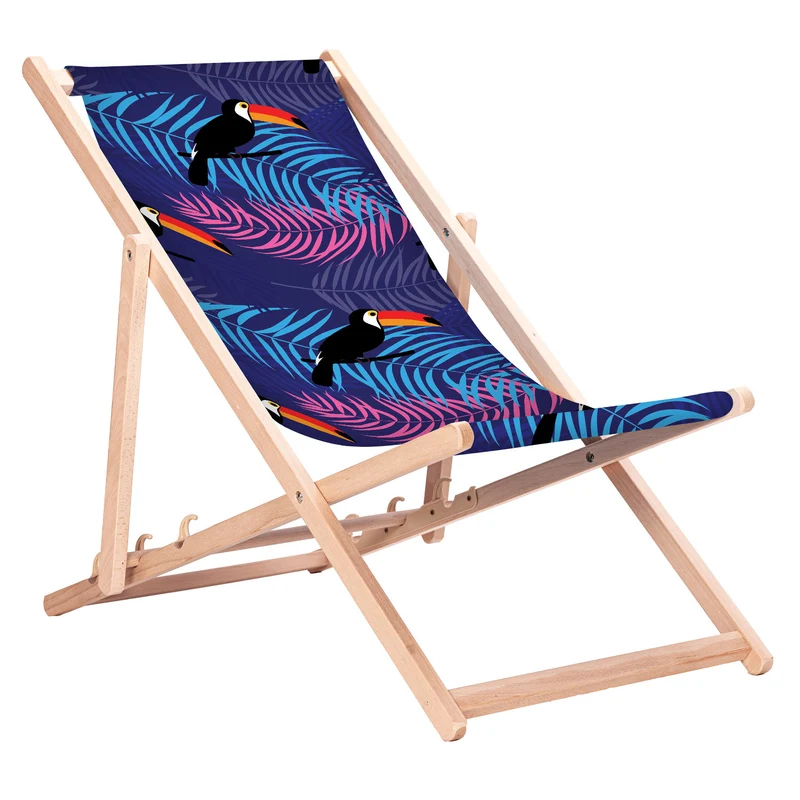 Klassieke beukenhouten ligstoel GreenBlue GB183 met Tukan-print