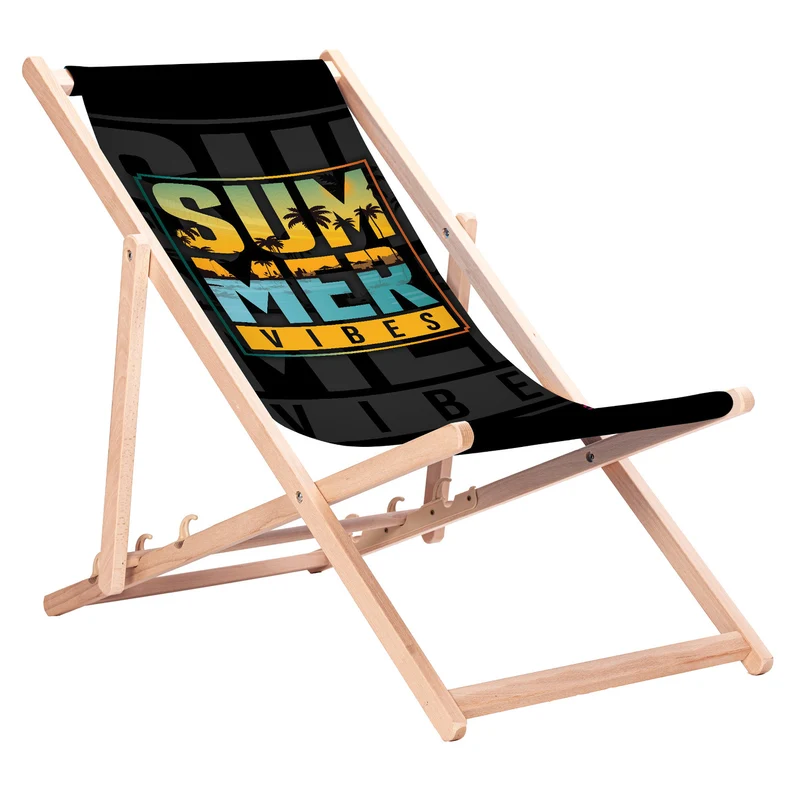 Klassieke beukenhouten ligstoel GreenBlue GB183 met printmotief Summer Vibes