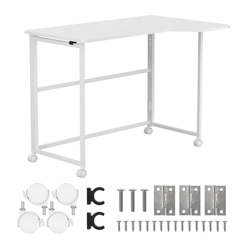 Opvouwbaar bureau Maclean, wit, verplaatsbaar, 100 x 65 cm, max. 50 kg, hoekmodel, L-vorm, MC-1250 L/W