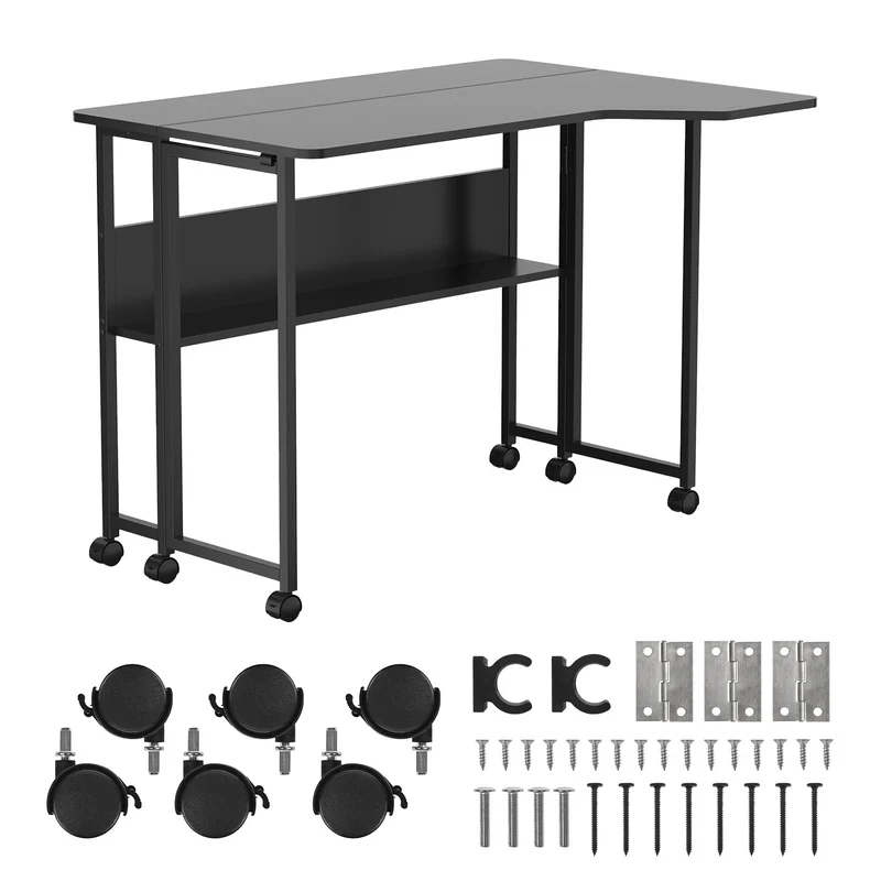 Opvouwbaar bureau / tafeltje Maclean, zwart, verplaatsbaar, 100 x 73 cm, max. 50 kg, hoekmodel, L-vorm, MC-126 L/B