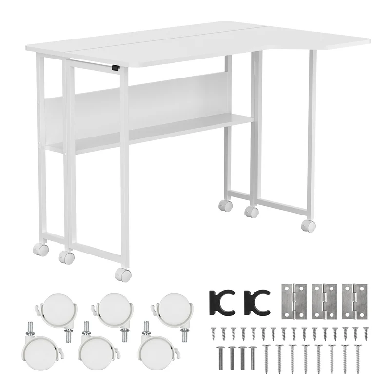 Opvouwbaar bureau / tafeltje Maclean, wit, verplaatsbaar, 100 x 73 cm, max. 50 kg, hoekmodel, L-vorm, MC-126 L/W