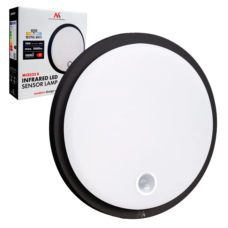 Lampe LED avec détecteur de mouvement Maclean, capteur PIR, couleur noire, 10 W, IP65, 1000 lm, couleur neutre, MCE525 B