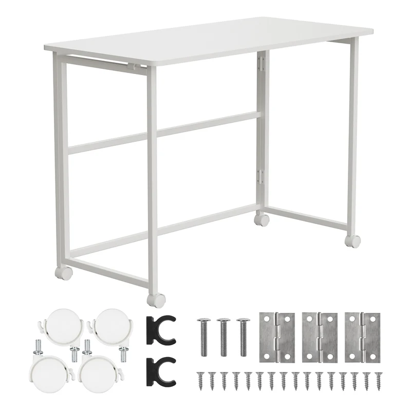 Maclean inklapbaar bureau, wit, verrijdbaar, blad 100x50cm, max. 50kg, MC-1250 W