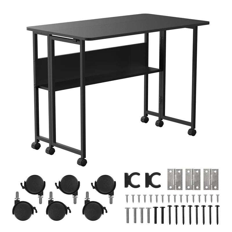 Maclean inklapbaar bureau, zwart, verrijdbaar, blad 100x58cm, max. 50kg, MC-126 B