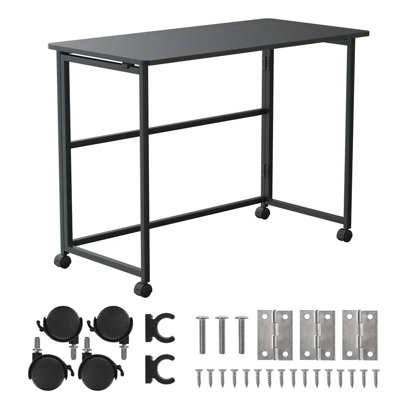 Maclean inklapbaar bureau, zwart, verrijdbaar, blad 100x50cm, max. 50kg, MC-1250 B