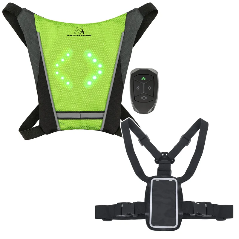 Rugzak met LED-signaalgever, met afstandsbediening, waterdichtheid: afstandsbediening IPx5, rugzak IPX2 + sportschouderbanden voor Maclean-telefoon, universeel, MC-446