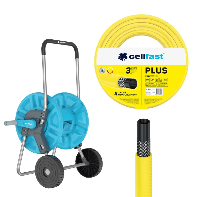 Cellfast Aluplus-slangwagen 1/2" 60 m + Cellfast Plus-tuinslang 1/2" 25 m