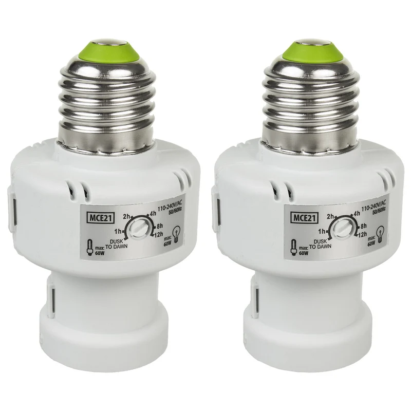 Maclean fitting, E27, max. 100W, met schemersensor, timer, wit, MCE21W, 2 stuks