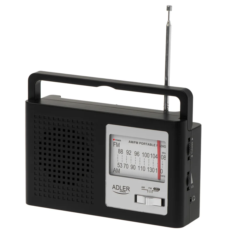 Adler - Radio - draagbare radio - AM en FM - Met antenne - voeding en batterij - AD 1909 - Zwart