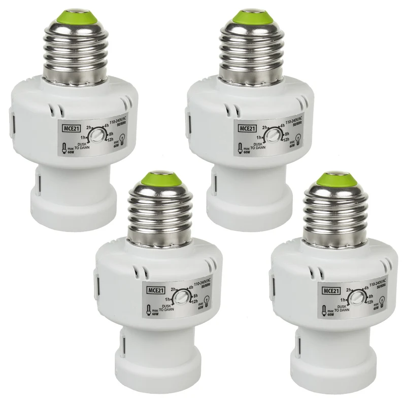 Maclean fitting, E27, max. 100W, met schemersensor, timer, wit, MCE21W, 4 stuks