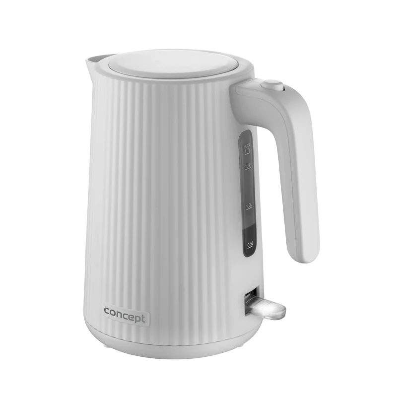 Concept kunststof waterkoker, 1,7L, geribbeld ontwerp, drievoudig veiligheidssysteem, bezinkselfilter, waterpeilindicator, wit, RK2390