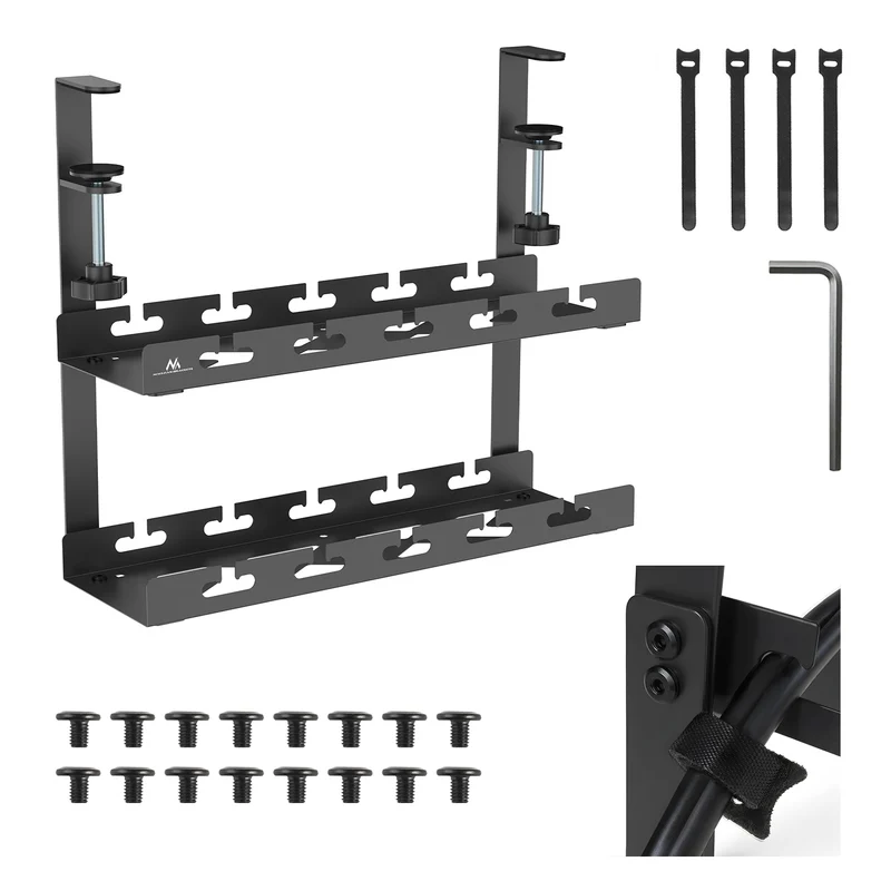 Maclean kabelopbergsysteem voor onder het bureau, max. belasting 5kg, 2 niveaus, zwart, MC-104 B