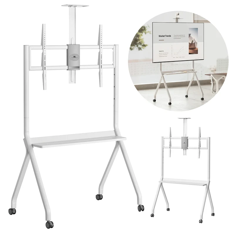 Maclean TV-standaard / trolley, camera plank, op wielen, 55-100", max. belasting 120kg/10kg plank, max. VESA 900x600, wit, MC-114 W
