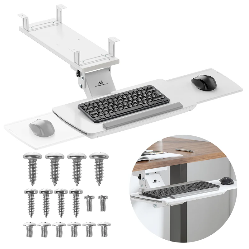Porte-clavier Maclean sous le bureau, réglable, max. 5kg, blanc, MC-156 W