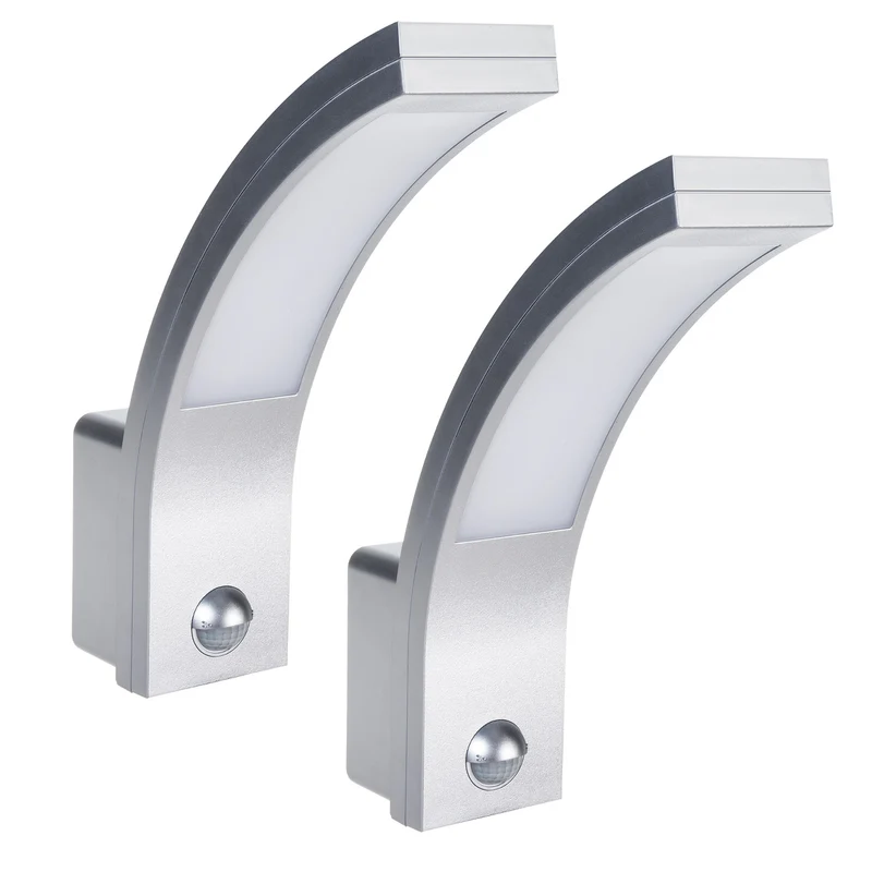 Maclean bewegingssensor LED lamp, PIR bewegingssensor, zilver, 10W, IP54, 750lm, neutraal wit (4000K) MCE244 S, 2 stuks