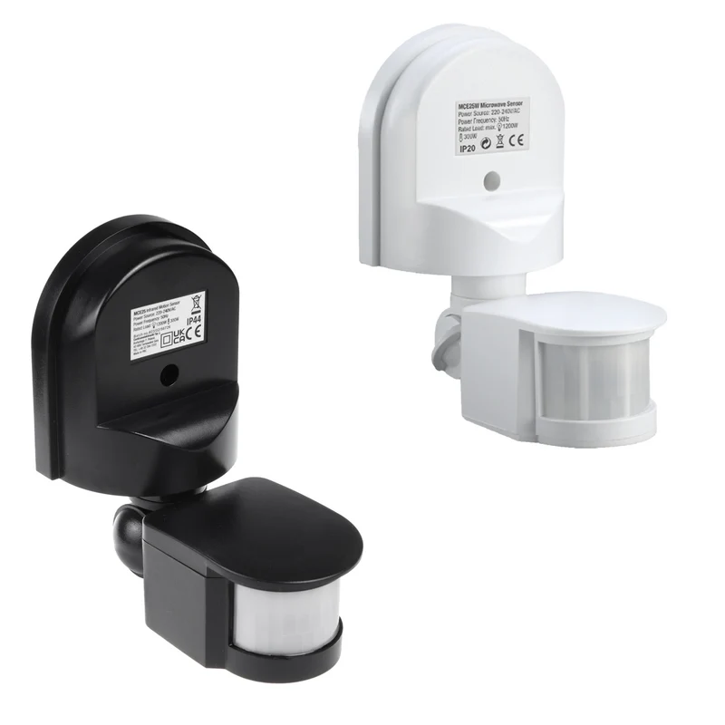 Maclean - Set van 2 stuks - bewegings- en schemersensor voor wandmontage, 180°, max. 1200W, zwart-wit, MCE25