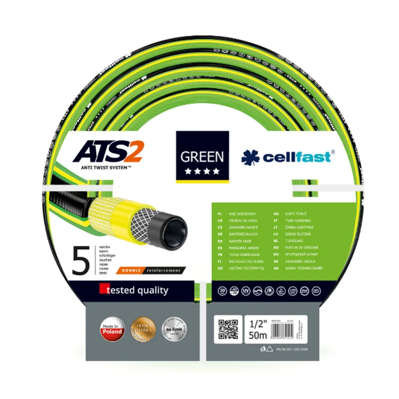 Tuinslang 1/2 "50 m 5 lagen ATS2 ™ Cellfast Green ATS2 dubbele kruisvlecht