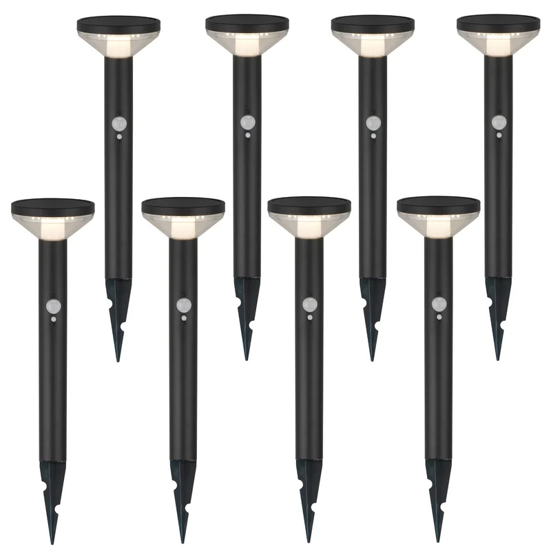Maclean Solar LED Light, met sensor, 3 modi, plug-in, Li-ion 18650, IP44, 3,7V, 1200 mAh, Zwart, MCE465 B, 8 stuks