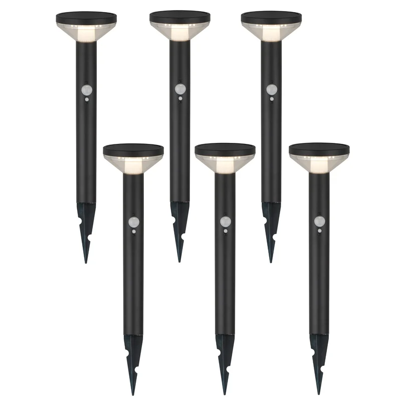 Maclean Solar LED Light, met sensor, 3 modi, plug-in, Li-ion 18650, IP44, 3,7V, 1200 mAh, Zwart, MCE465 B, 6 stuks