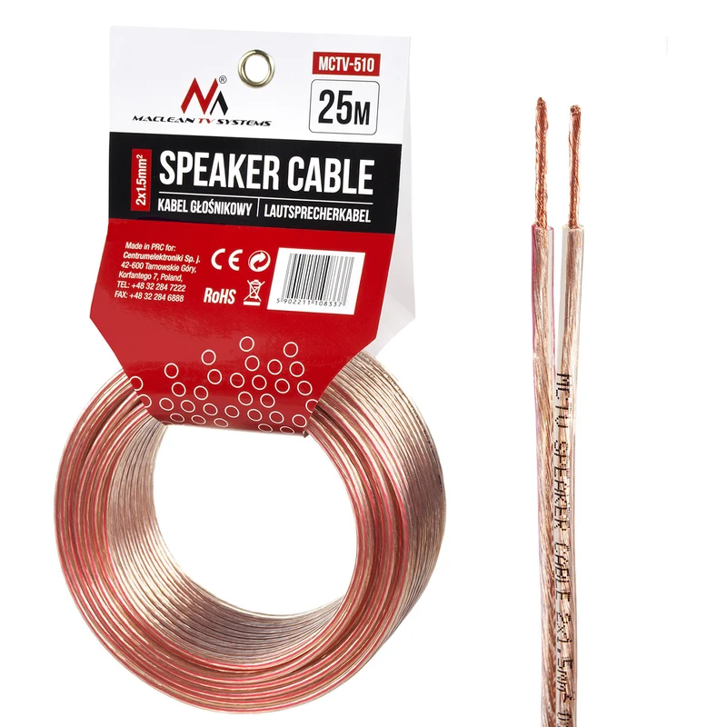 Câble haut-parleur Maclean MCTV-510 2 * 1.5mm2 / 48 * PVC 25m
