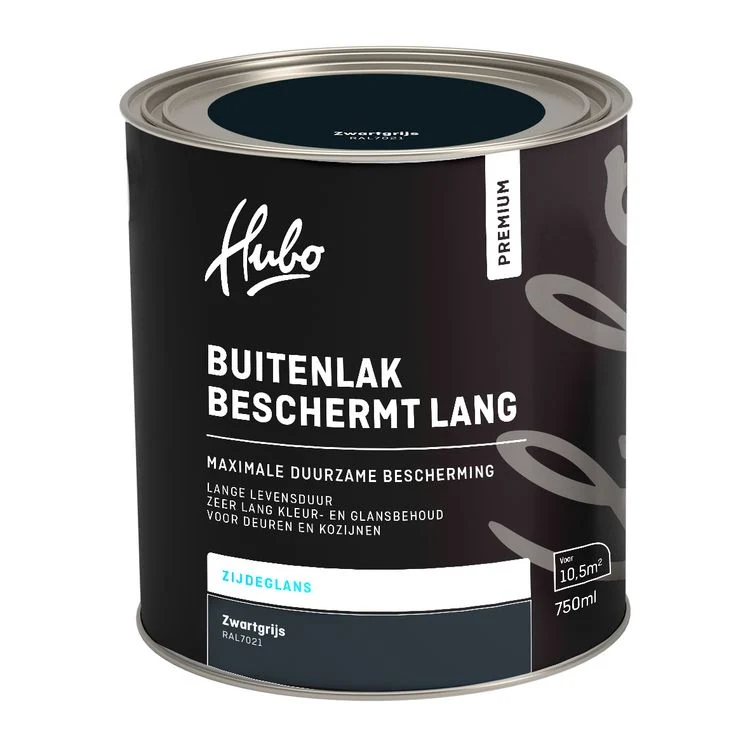 Hubo Premium buitenlak zijdeglans RAL7021 zwartgrijs 750ml