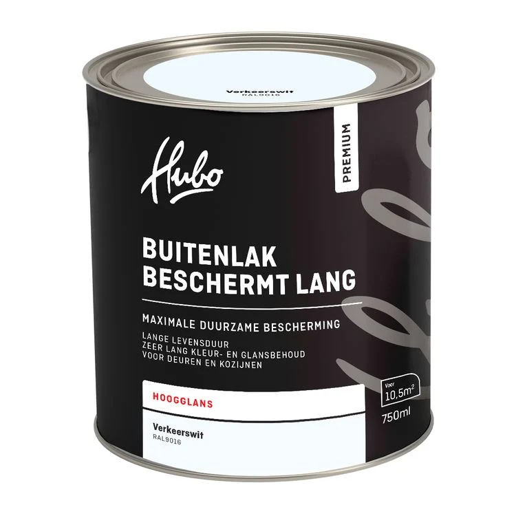 Hubo Premium buitenlak hoogglans RAL9016 verkeers wit 750ml