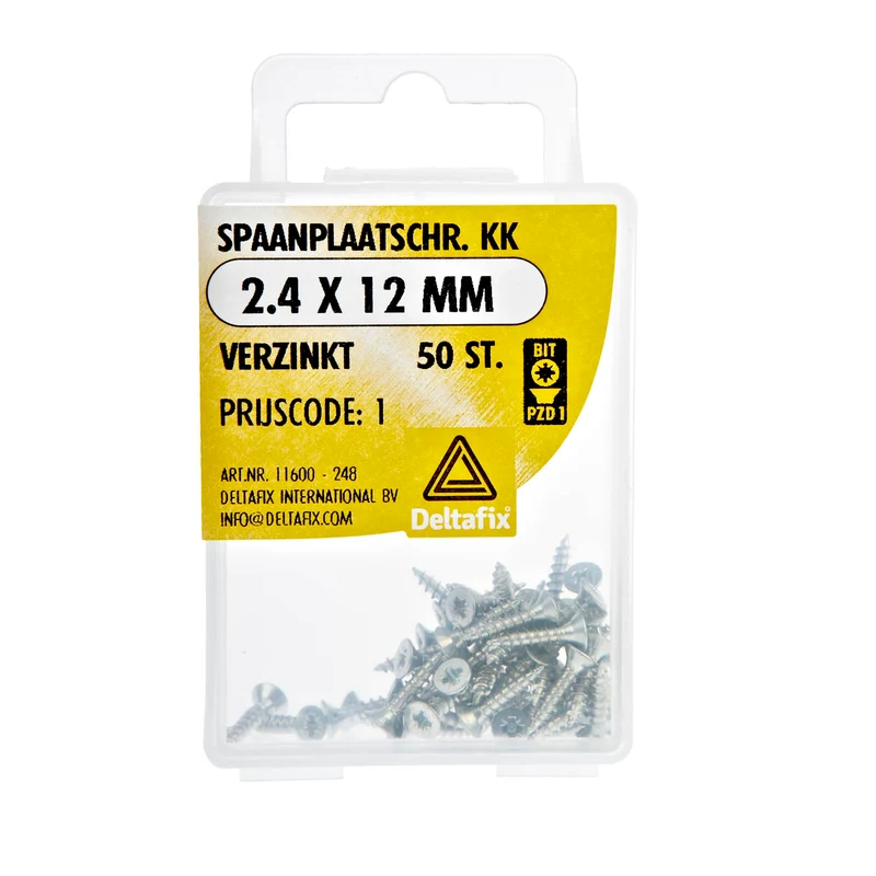 Deltafix spaanplaatschroef pozidrive platkop 2,4x12mm 50st