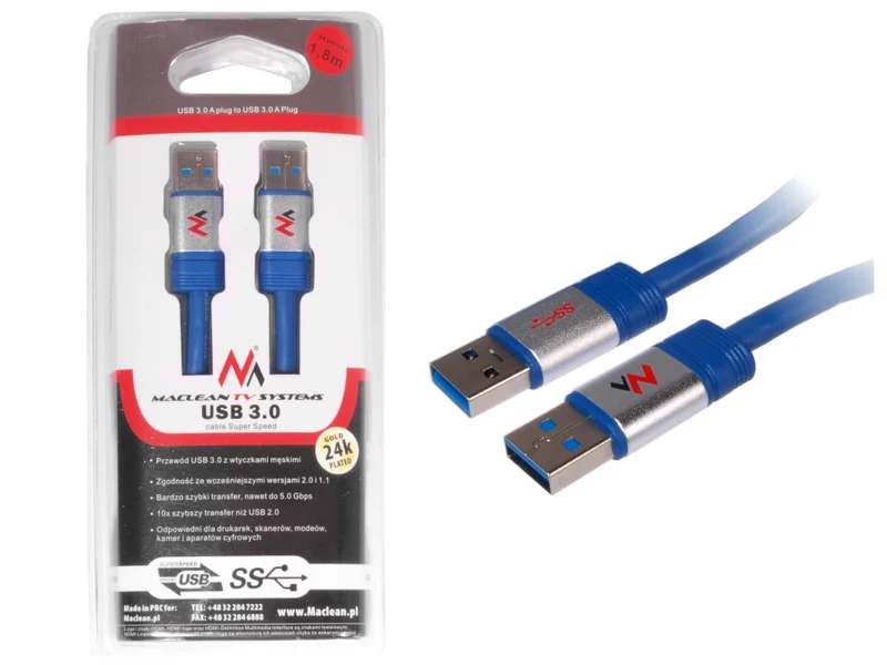 Kabel, USB 3.0 AM - AM 1.8m Maclean MCTV-606 kabel