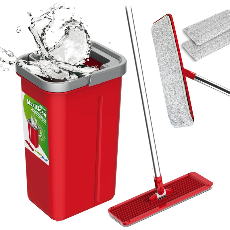 Green Blue MaxiClean - Platte mopset met 2 in 1 / Vloerwisser mop - reiniger 360° draaibare