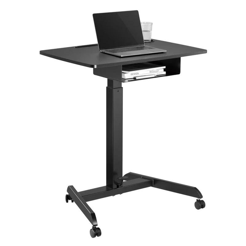 Maclean - In hoogte verstelbaar laptop bureau met wieltjes en een lade zit-sta bureau - hoogte verstelbaar tot max. 113cm max. 8kg (Zwart)