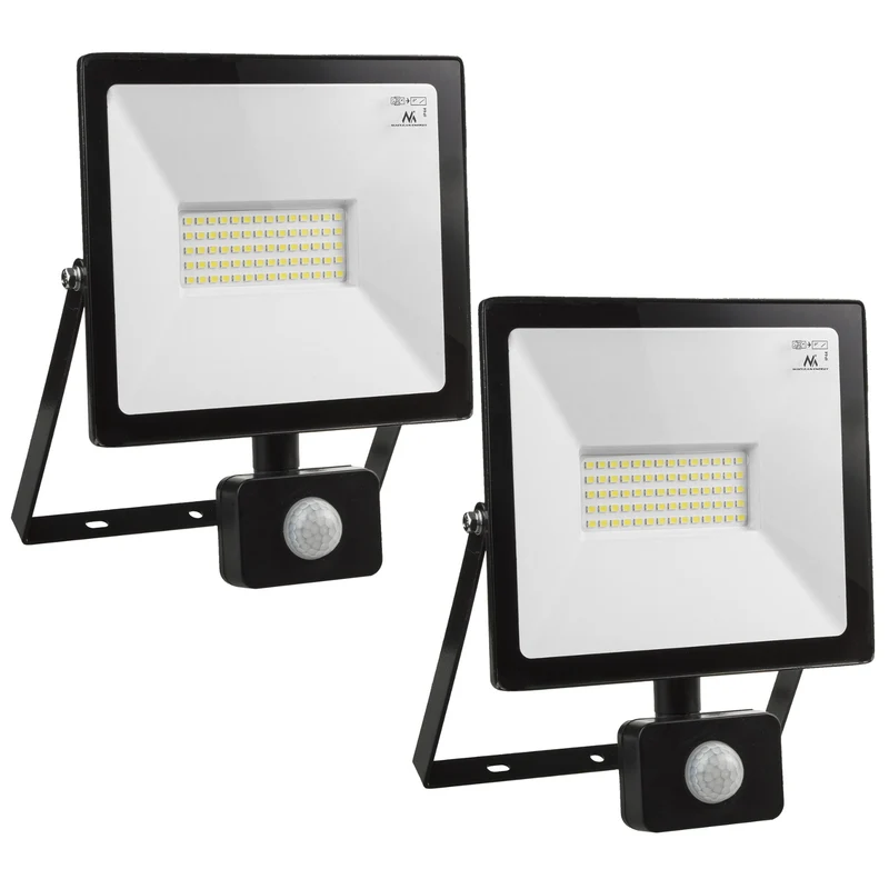 2x LED schijnwerper met Maclean bewegingsdetector, slank 50W, 4000lm, neutraal wit (4000K), IP44, MCE650 NW PIR