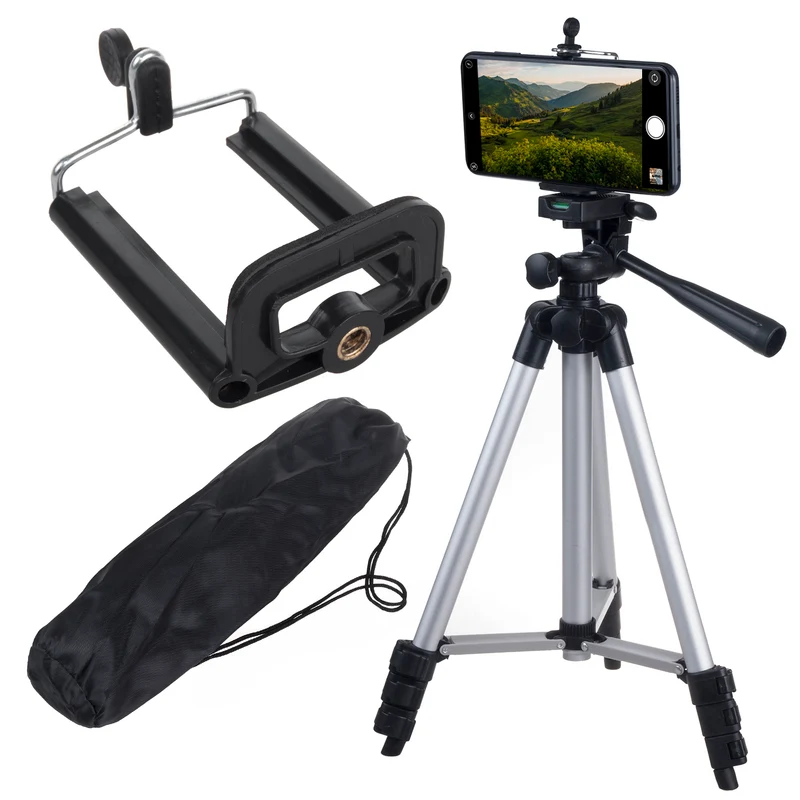 Maclean - Universeel 1/4" Statief met Telefoonhouder en Draagtas - Geschikt voor Camera's Camcorders Smartphones Ringlampen - Hoogte max. 102cm-